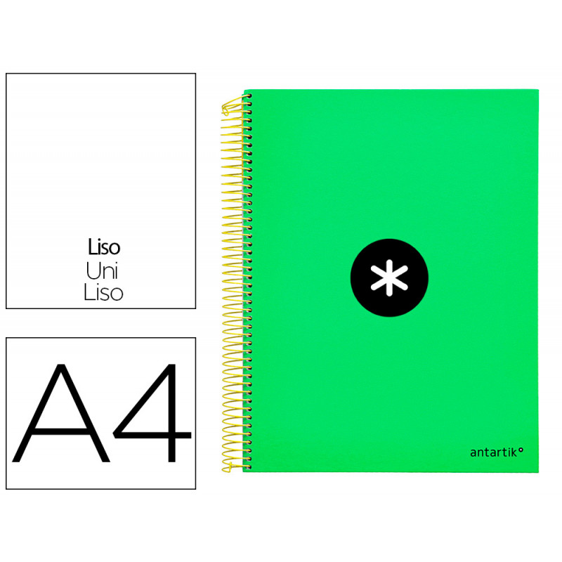 Cuaderno espiral liderpapel a4 micro antartik tapa forrada 120h 100 gr liso con bandas 4 taladros color verde fluor