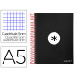 Cuaderno espiral a5 micro antartik tapa forrada120h 90 gr cuadro 5mm 5 bandas6 taladros color negro
