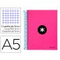 Cuaderno espiral a5 micro antartik tapa forrada 120h 90 gr cuadro 5mm 5 banda s 6 taladros color rosa