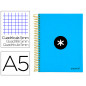 Cuaderno espiral liderpapel a5 micro antartik tapa forrada120h 90 gr cuadro 5mm 5 bandas6 taladros color azul