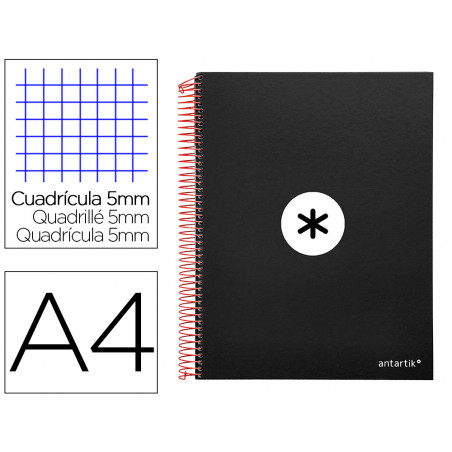 Cuaderno espiral liderpapel a4 micro antartik tapa forrada 120h 100 gr cuadro5mm 5 bandas 4 taladros color negro
