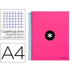 Cuaderno espiral liderpapel a4 micro antartik tapa forrada 120h 100 gr cuadro5mm 5 bandas 4 taladros color rosa