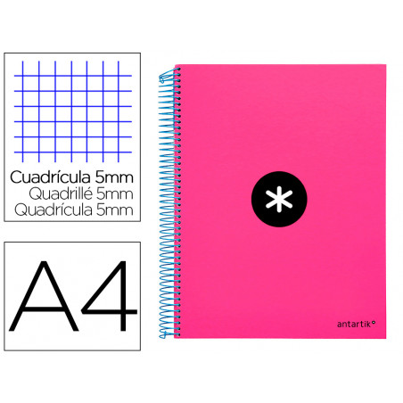 Cuaderno espiral liderpapel a4 micro antartik tapa forrada 120h 100 gr cuadro5mm 5 bandas 4 taladros color rosa