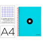 Cuaderno espiral liderpapel a4 micro antartik tapa forrada 120h 100 gr cuadro5mm 5 bandas 4 taladros color turquesa