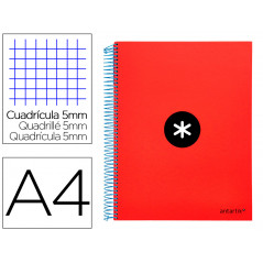 Cuaderno espiral liderpapel a4 micro antartik tapa forrada 120h 100 gr cuadro5mm 5 bandas 4 taladros color rojo