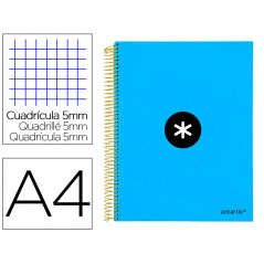 Cuaderno espiral liderpapel a4 micro antartik tapa forrada120h 100 gr cuadro 5mm 5 banda4 taladros color azul