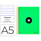 Cuaderno espiral liderpapel a5 micro antartik tapa forrada 120h 100 gr horizontal 5 bandas 6 taladros color verde fluouo