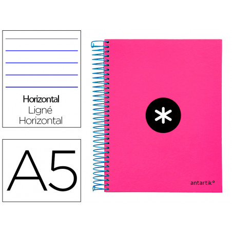 Cuaderno espiral liderpapel a5 micro antartik tapa forrada 120h 100 gr horizontal 5 bandas 6 taladros color rosa