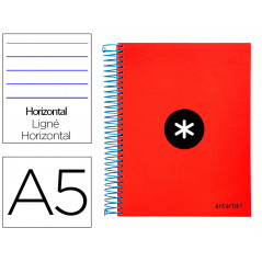 Cuaderno espiral liderpapel a5 micro antartik tapa forrada 120h 100 gr horizontal 5 bandas 6 taladros color rojo.