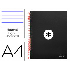 Cuaderno espiral liderpapel a4 micro antartik tapa forrada 120h 100 gr horizontal 5 bandas 4 taladros color negro