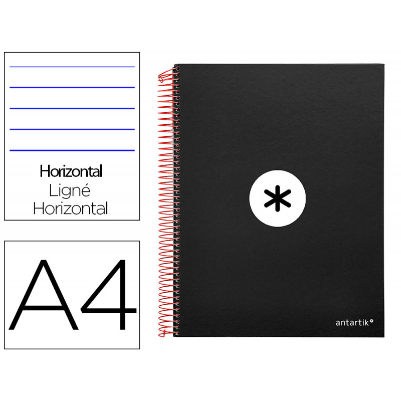 Cuaderno espiral a4 micro antartik tapa forrada 120h 90 gr horizontal 5 bandas 4 taladros color negro