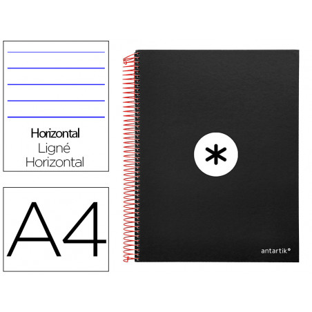 Cuaderno espiral liderpapel a4 micro antartik tapa forrada 120h 100 gr horizontal 5 bandas 4 taladros color negro