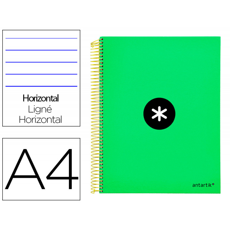Cuaderno espiral liderpapel a4 micro antartik tapa forrada 120h 100 gr horizontal 5 bandas 4 taladros color verde