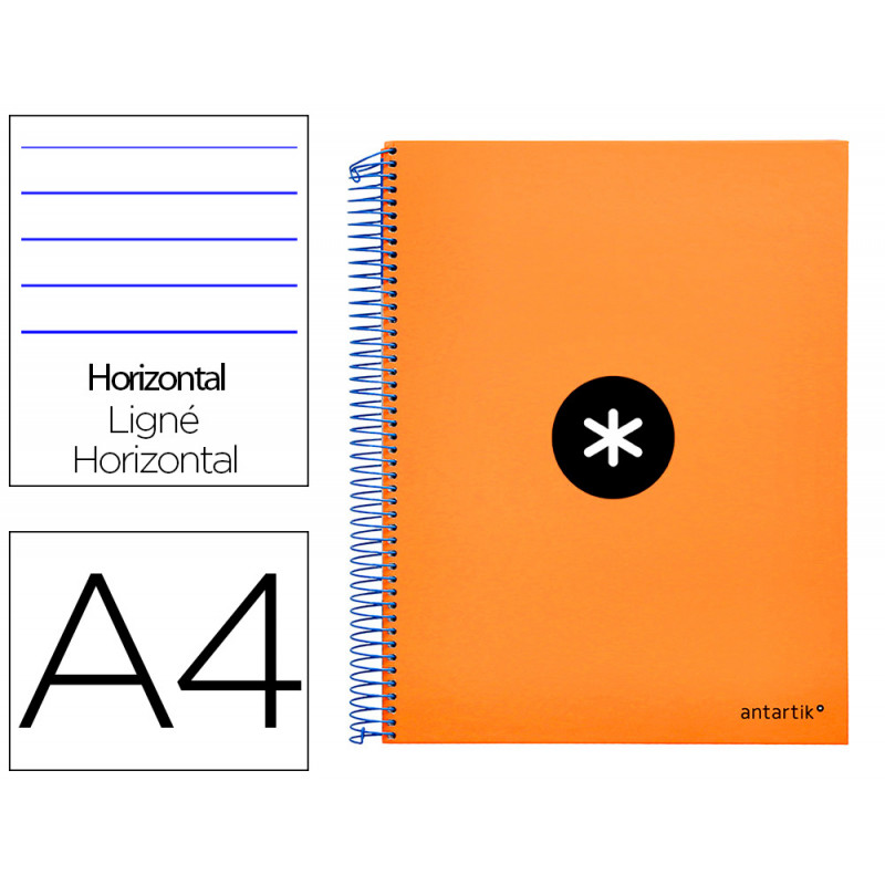 Cuaderno espiral liderpapel a4 micro antartik tapa forrada 120h 100 gr horizontal 5 bandas 4 taladros color naranja flfl