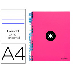 Cuaderno espiral liderpapel a4 micro antartik tapa forrada 120h 100 gr horizontal 5 bandas 4 taladros color rosa