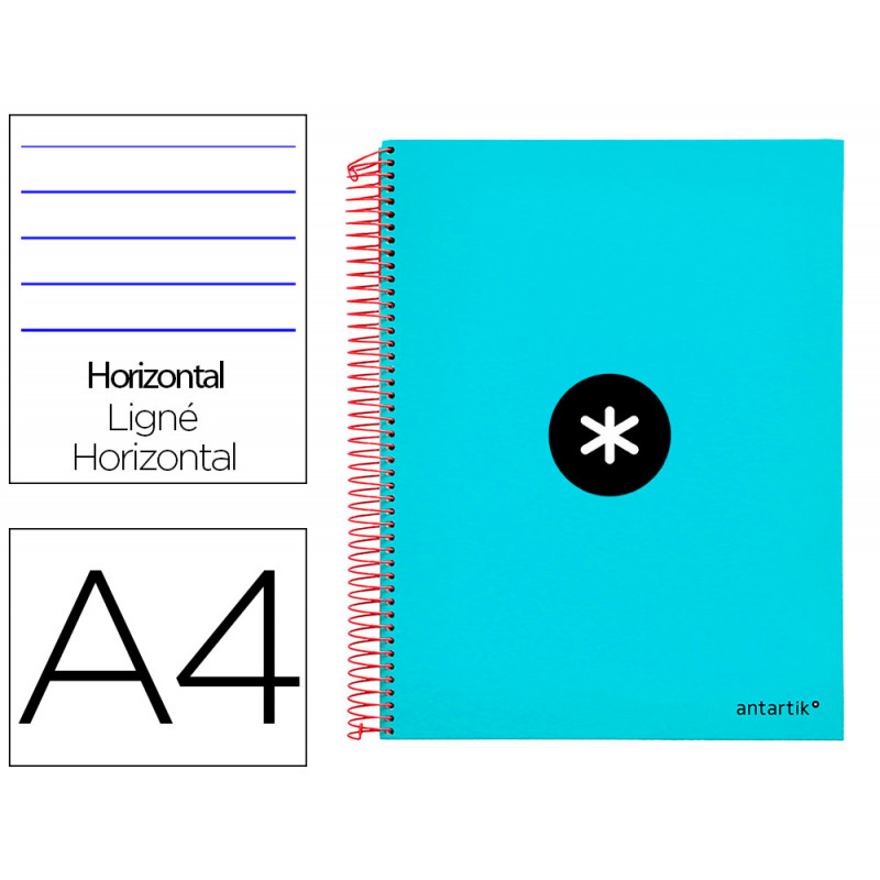 Cuaderno espiral liderpapel a4 micro antartik tapa forrada 120h 100 gr horizontal 5 bandas 4 taladros color turquesa