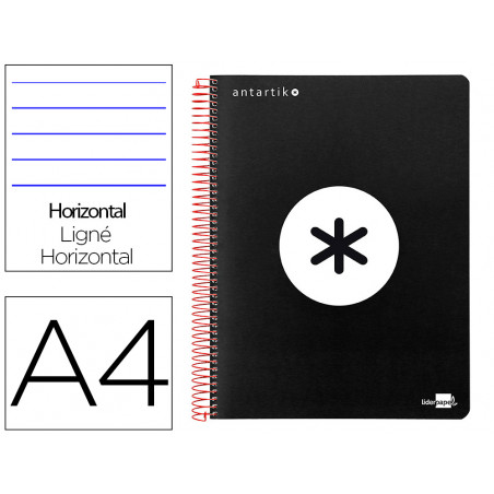 Cuaderno espiral liderpapel a4 micro antartik tapa plastico 120h 100 gr horizontal 5 bandas 4 taladros color negro