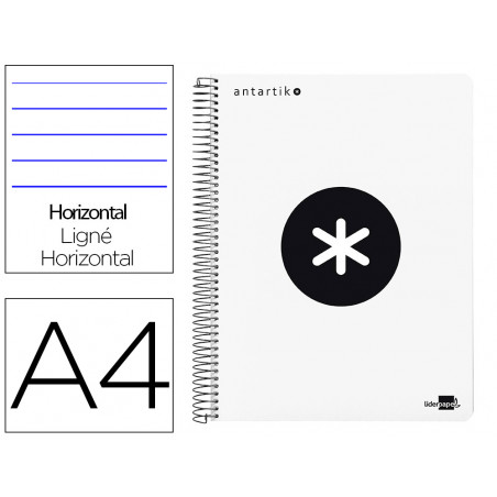 Cuaderno espiral liderpapel a4 micro antartik tapa plastico 120h 100 gr horizontal 5 bandas 4 taladros color blanco