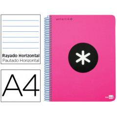 Cuaderno espiral liderpapel a4 micro antartik tapa plastico 120h 100 gr horizontal 5 bandas 4 taladros rosa fluor