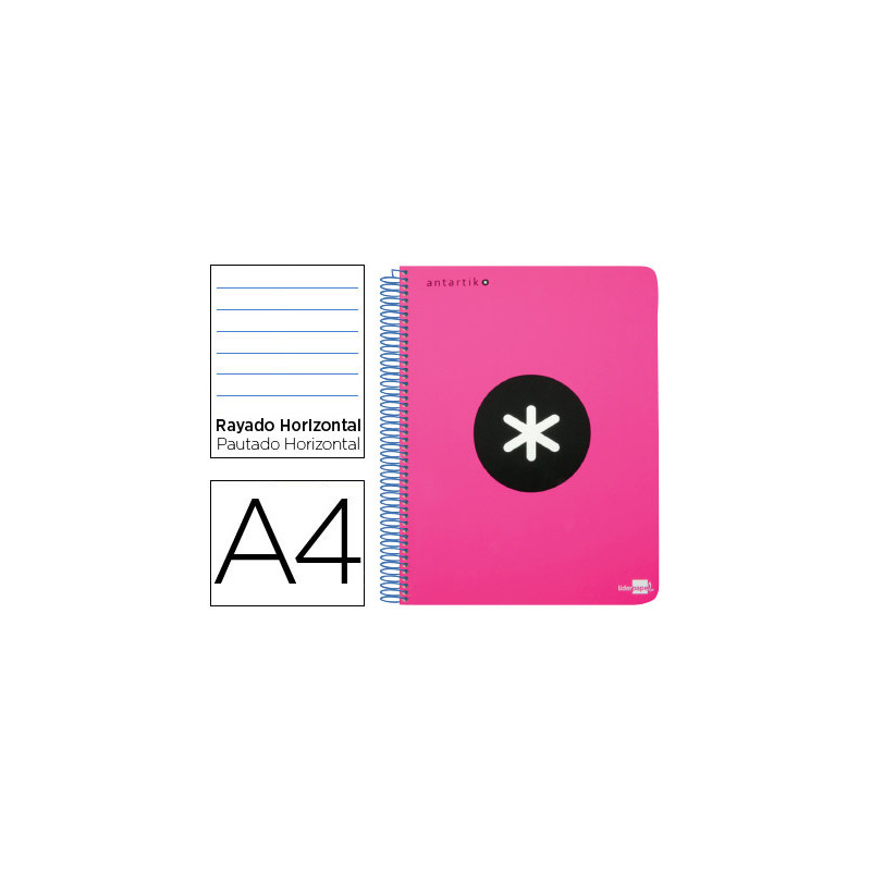 Cuaderno espiral liderpapel a4 micro antartik tapa plastico 120h 100 gr horizontal 5 bandas 4 taladros rosa fluor