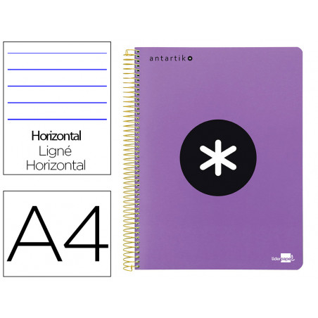 Cuaderno espiral liderpapel a4 micro antartik tapa plastico 120h 100 gr horizontal 5 bandas 4 taladros violeta