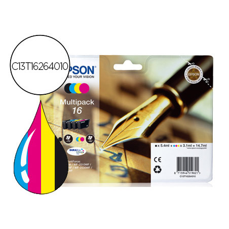 Ink-jet epson 16 multipack workforce wf-2010w wf-2510wf wf-2520nf wf-2530wf wf-2540wf negro amarillo cian y magenta