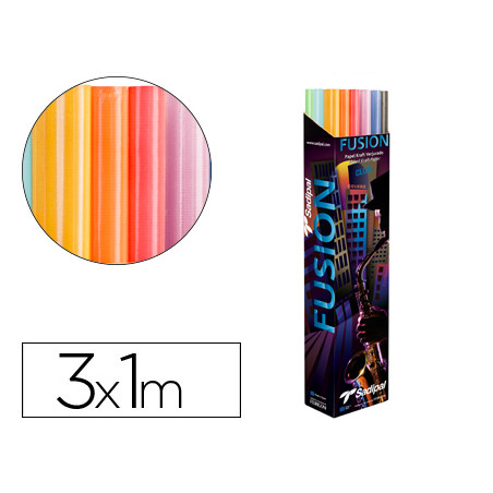 Papel kraft fusion 1x3 mt expositor 24 rollos colores surtidos
