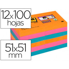 Bloc De Notas Adhesivas Quita Y Pon Postit Super Sticky 76x76 Mm Con 90 Hojas Pack De 6 Unidades Colores Miami