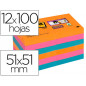 Bloc de notas adhesivas quita y pon post-it super sticky 51x51 mm pack de 12 bloc colores intensos surtidos