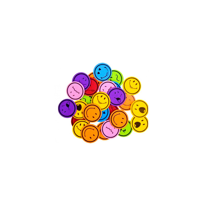 Figuras caritas sonrientes de foamy autoadhesivas 35 mm bolsas de 60 unidades colores surtidos