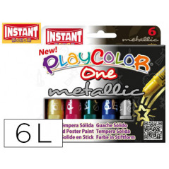 Tempera solida en barra playcolor escolar caja de 6 colores metalizados surtidos