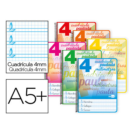 Cuaderno espiral liderpapel cuarto pautaguia tapa dura 80h 75 gr cuadro pautado 4mm con margen