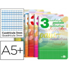 Cuaderno espiral liderpapel cuarto pautaguia tapa dura 80h75 gr cuadro pautado 3 mm con margen
