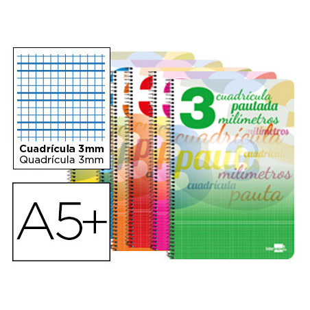 Cuaderno espiral liderpapel cuarto pautaguia tapa dura 80h 75gr cuadro pautado 3mm con margen