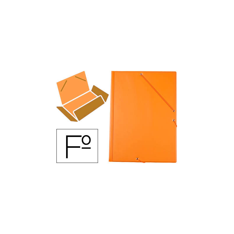 Carpeta liderpapel gomas tres solapas plastico folio color naranja