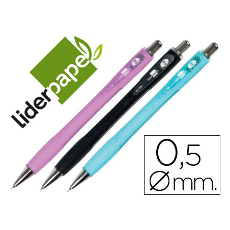 Portaminas liderpapel shaker 0,5 mm con goma sujecion soft y punta retractil colores surtidos