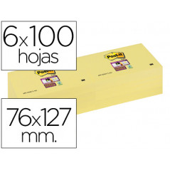 Bloc de notas adhesivas quita y pon post-it super sticky 76x127 mm con 12 bloc amarillo canario