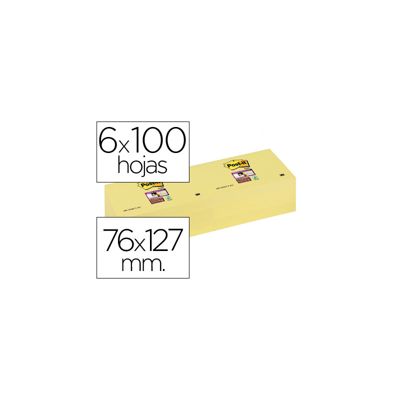 Bloc de notas adhesivas quita y pon post-it super sticky 76x127 mm con 12 bloc amarillo canario
