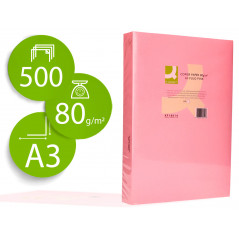 Papel color q-connect din a3 80gr rosa neon paquete de 500 hojas
