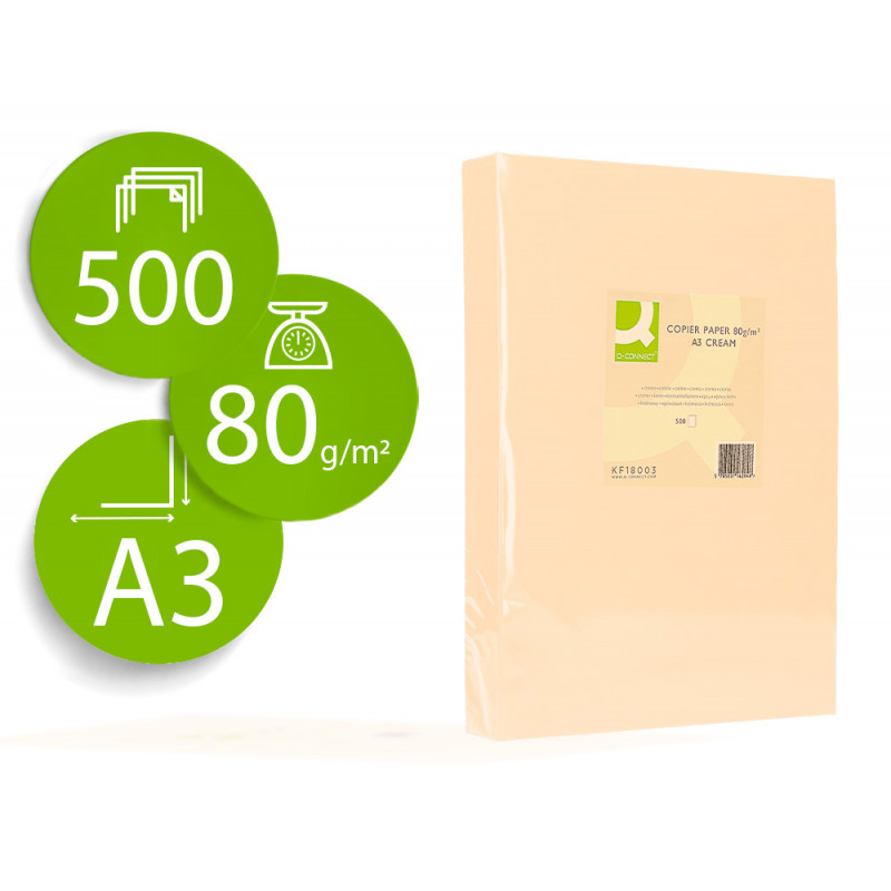 Papel color q-connect din a3 80gr crema paquete de 500 hojas