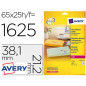 Etiqueta adhesivas resistente avery transparente 38,1x21,2 mm caja de 1625 unidades