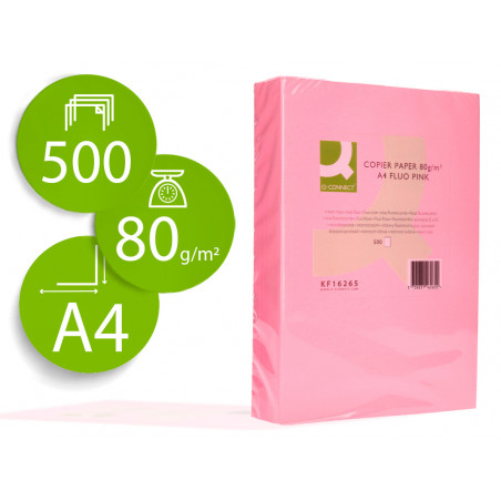 Papel color q-connect din a4 80gr rosa neon paquete de 500 hojas