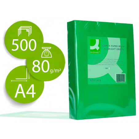 Papel color q-connect din a4 80gr verde intenso paquete de 500 hojas