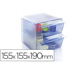 Archicubo archivo 2000 2 cajones organizador modular plastico azul transparente 190x150x150 mm