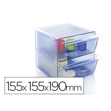 Archicubo archivo 2000 2 cajones organizador modular plastico azul transparente 190x150x150 mm