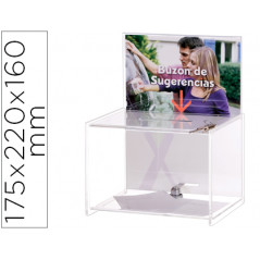 Buzon de sugerencias archivo 2000 con llave de poliestireno transparente 175x220x160 mm