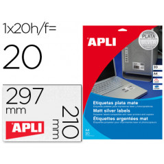 Etiqueta adhesiva apli 10071 metalizada tamaño 210x297 mm para fotocopiadora laser caja 20 hojas con 20