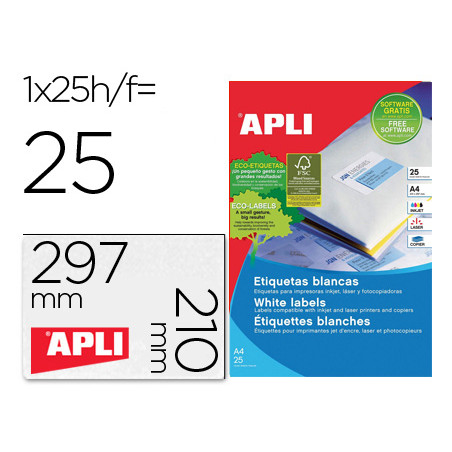 Etiqueta adhesiva apli 1215 210x297 mm para fotocopiadora laser ink-jet caja con 25 hojas