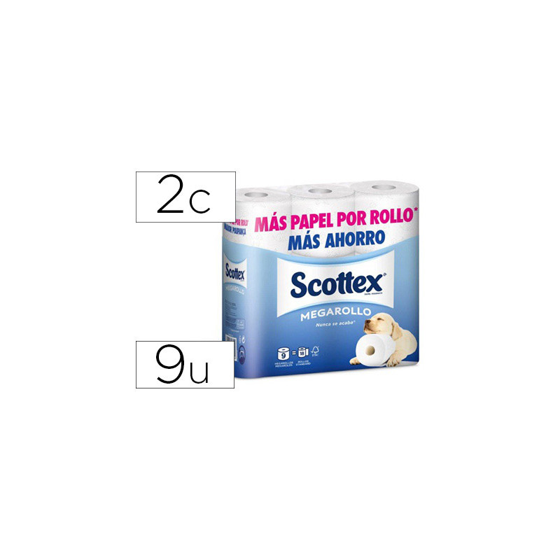 Papel higienico scottex megarrollo doble largo 2 capas paquete de 6 rollos