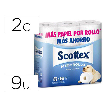 Papel higienico scottex megarrollo doble largo 2 capas paquete de 6 rollos